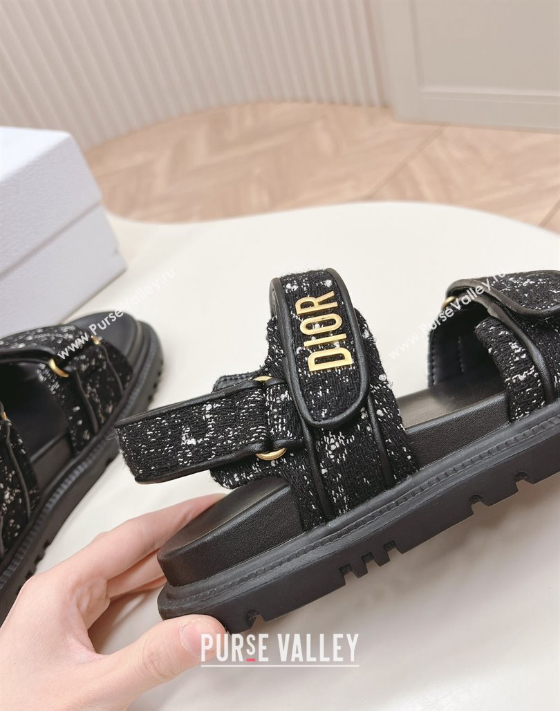 Dior Dioract Flat Strap Sandal in Black Cannage Tweed 2024 0226 (MD-240226055)