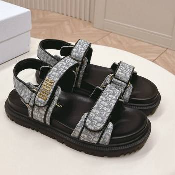 Dior Dioract Flat Strap Sandal in Grey Oblique Embroidery 2024 (MD-240226056)