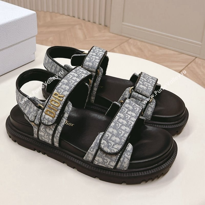 Dior Dioract Flat Strap Sandal in Grey Oblique Embroidery 2024 (MD-240226056)