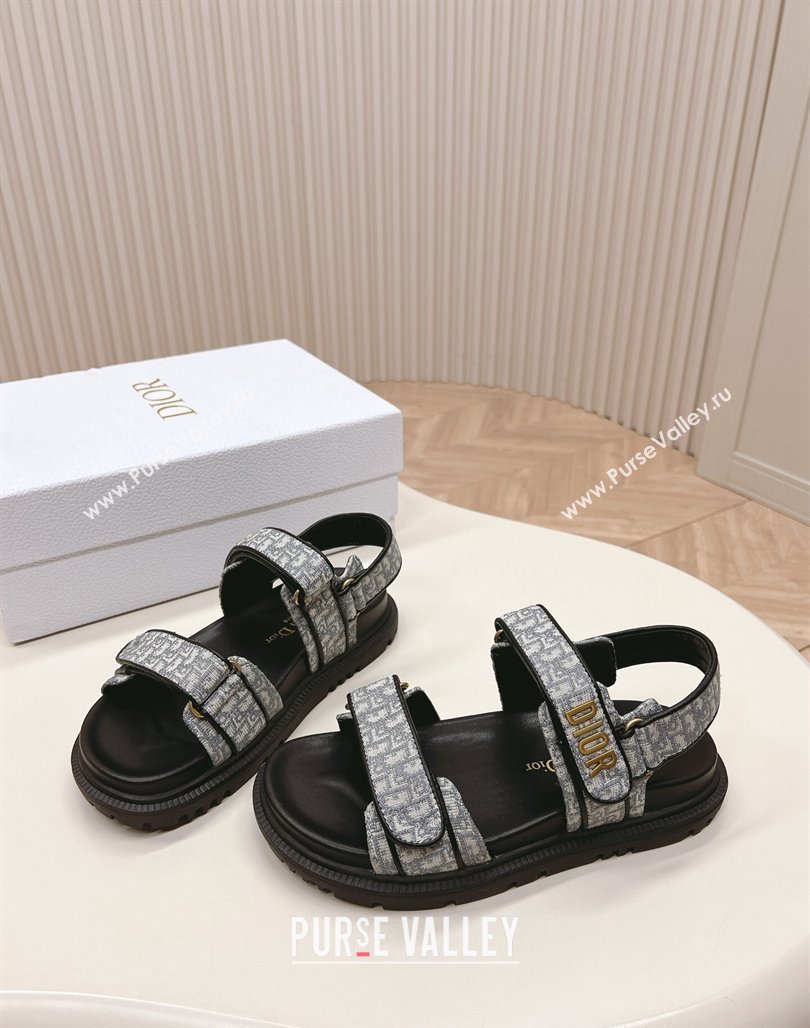 Dior Dioract Flat Strap Sandal in Grey Oblique Embroidery 2024 (MD-240226056)
