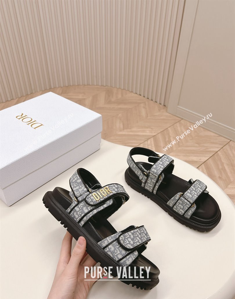 Dior Dioract Flat Strap Sandal in Grey Oblique Embroidery 2024 (MD-240226056)