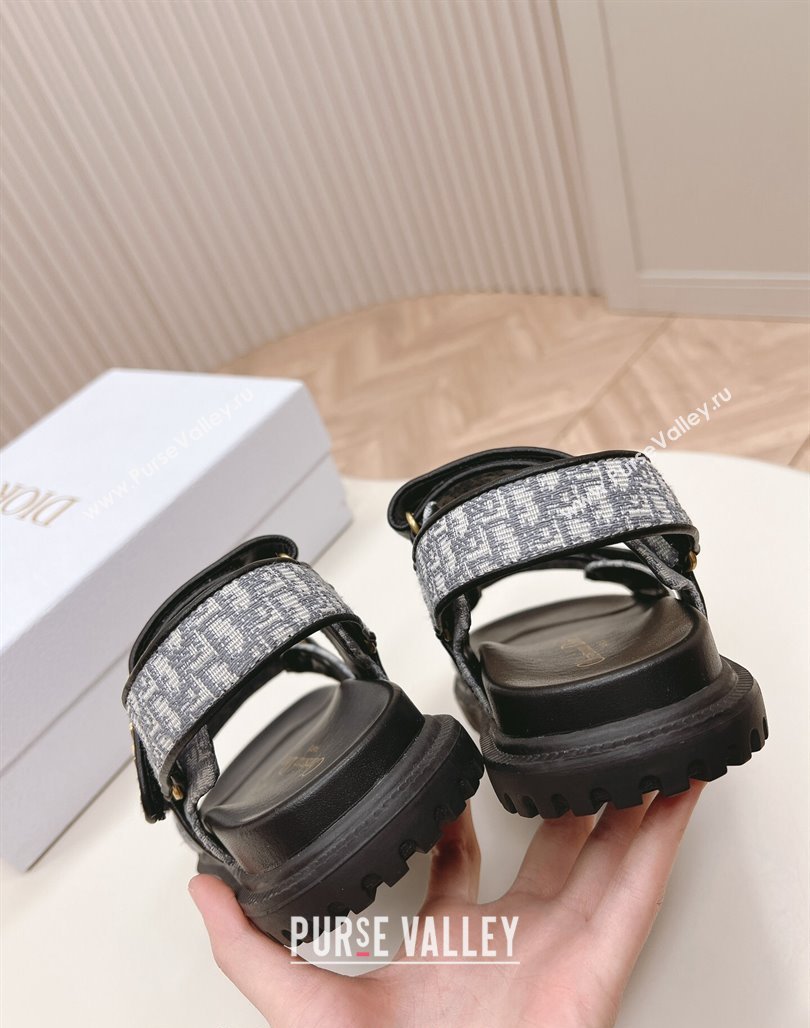 Dior Dioract Flat Strap Sandal in Grey Oblique Embroidery 2024 (MD-240226056)