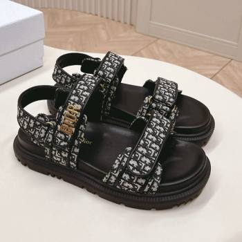 Dior Dioract Flat Strap Sandal in Black Oblique Embroidery 2024 (MD-240226057)