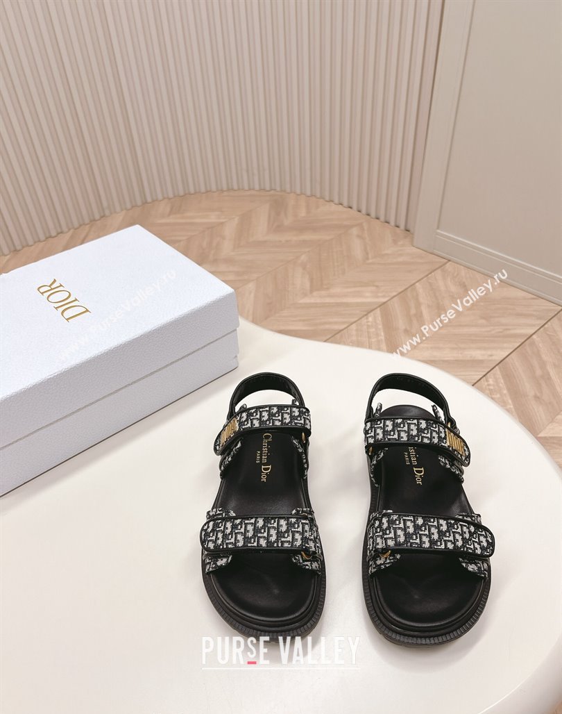 Dior Dioract Flat Strap Sandal in Black Oblique Embroidery 2024 (MD-240226057)