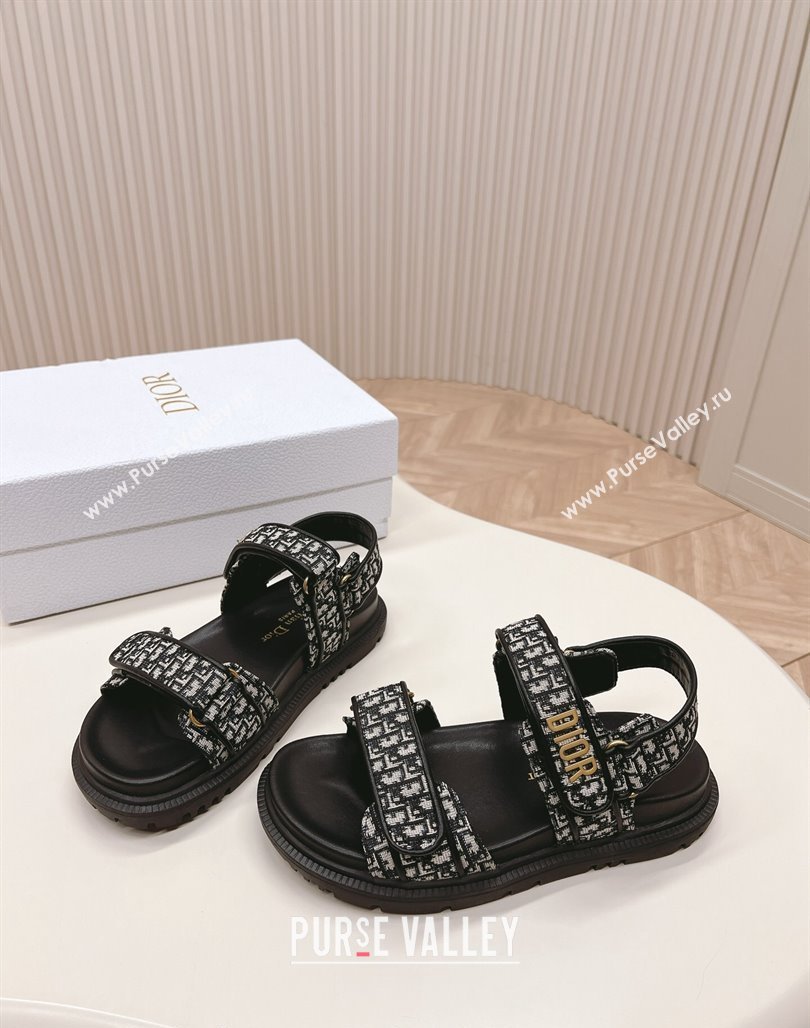Dior Dioract Flat Strap Sandal in Black Oblique Embroidery 2024 (MD-240226057)