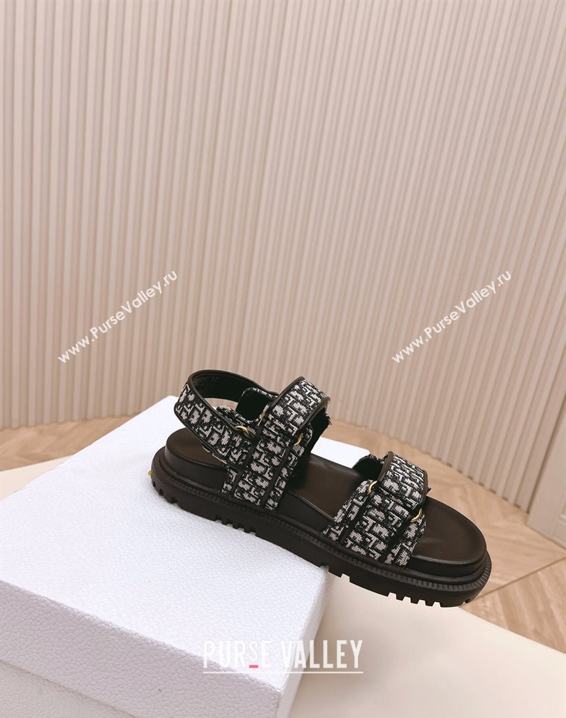 Dior Dioract Flat Strap Sandal in Black Oblique Embroidery 2024 (MD-240226057)