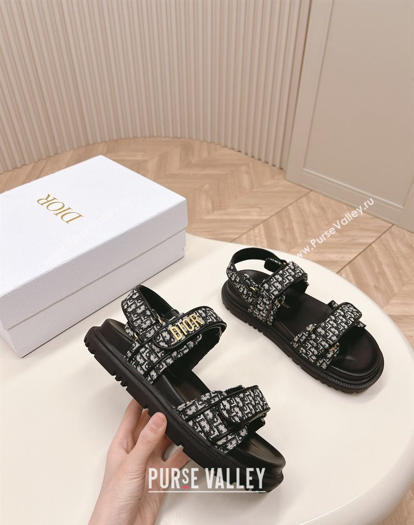 Dior Dioract Flat Strap Sandal in Black Oblique Embroidery 2024 (MD-240226057)