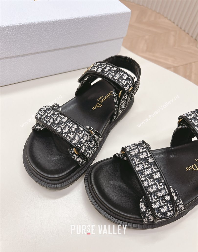Dior Dioract Flat Strap Sandal in Black Oblique Embroidery 2024 (MD-240226057)