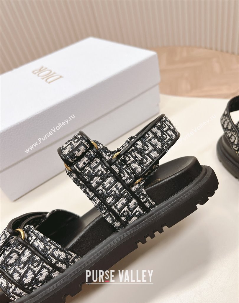Dior Dioract Flat Strap Sandal in Black Oblique Embroidery 2024 (MD-240226057)