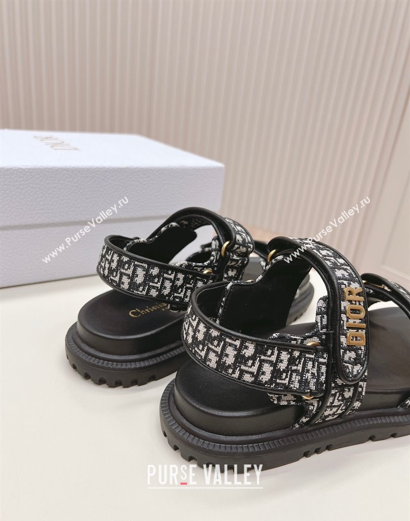 Dior Dioract Flat Strap Sandal in Black Oblique Embroidery 2024 (MD-240226057)