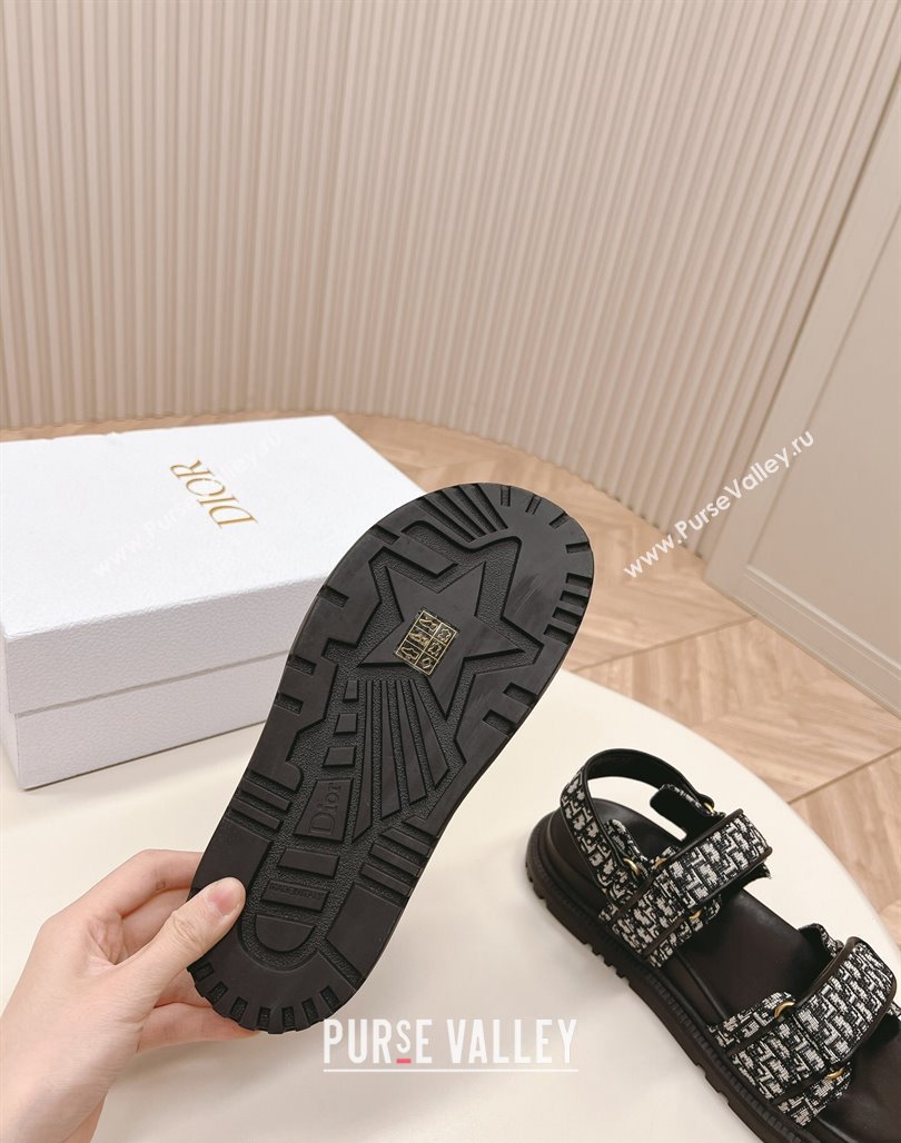 Dior Dioract Flat Strap Sandal in Black Oblique Embroidery 2024 (MD-240226057)