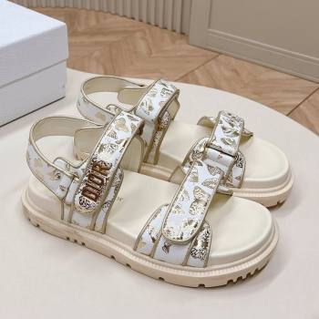 Dior Dioract Flat Strap Sandal in Gold-Tone and White Butterfly Zodiac Calfskin 2024 (MD-240226054)