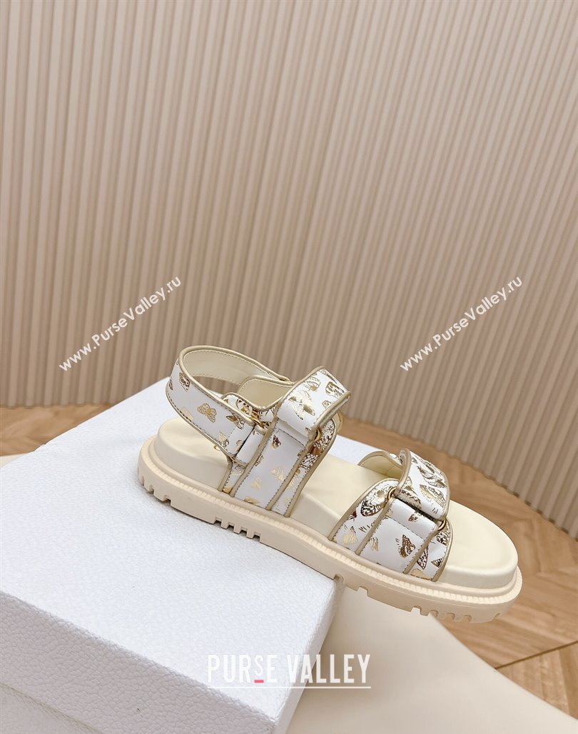 Dior Dioract Flat Strap Sandal in Gold-Tone and White Butterfly Zodiac Calfskin 2024 (MD-240226054)