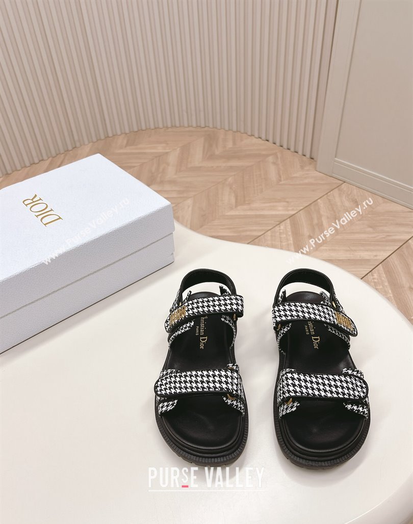 Dior Dioract Flat Strap Sandal in Black and White Houndstooth Embroidery 2024 (MD-240226059)