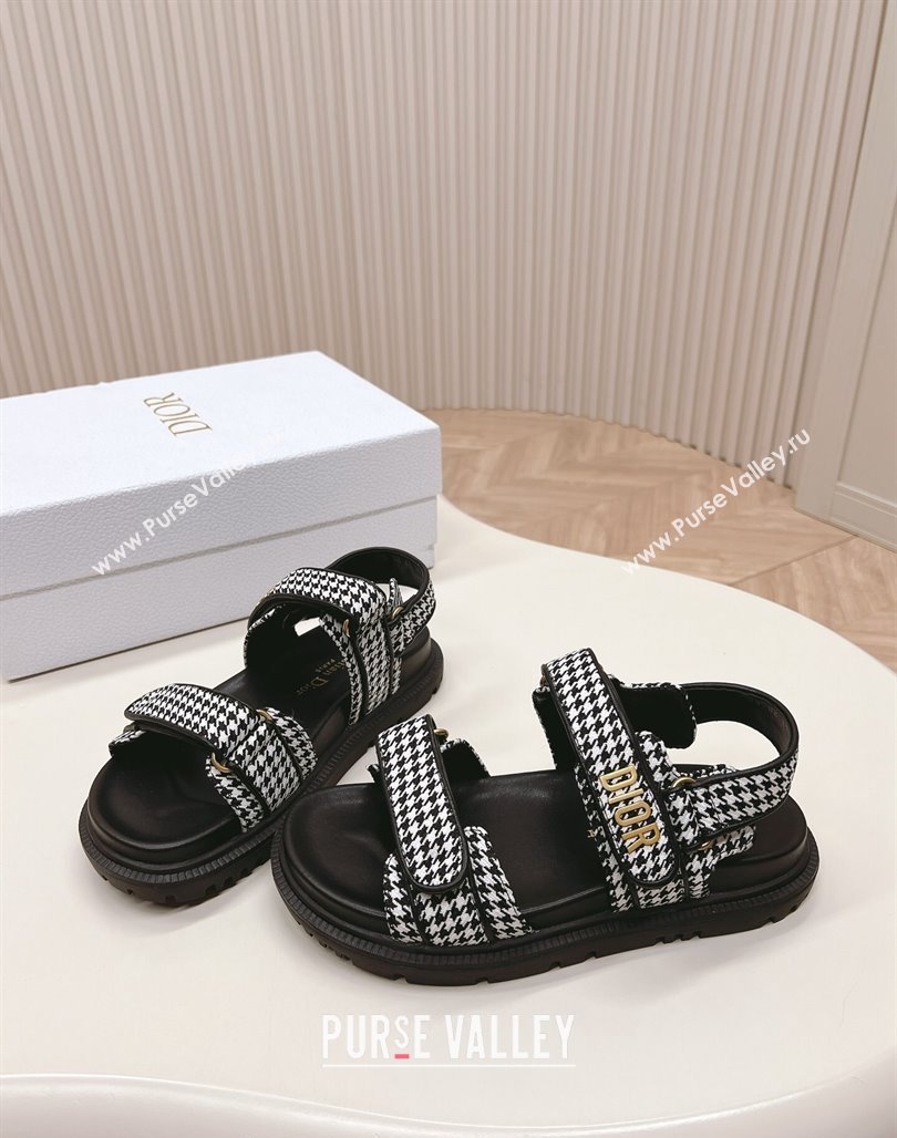 Dior Dioract Flat Strap Sandal in Black and White Houndstooth Embroidery 2024 (MD-240226059)