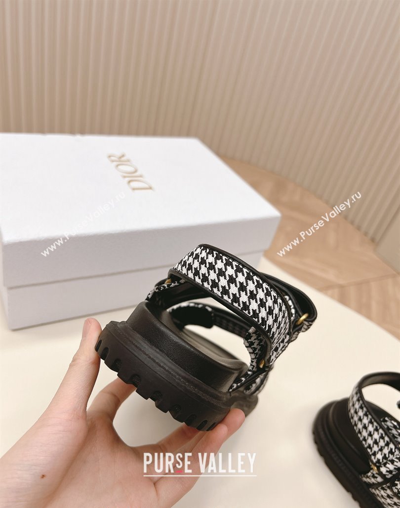 Dior Dioract Flat Strap Sandal in Black and White Houndstooth Embroidery 2024 (MD-240226059)
