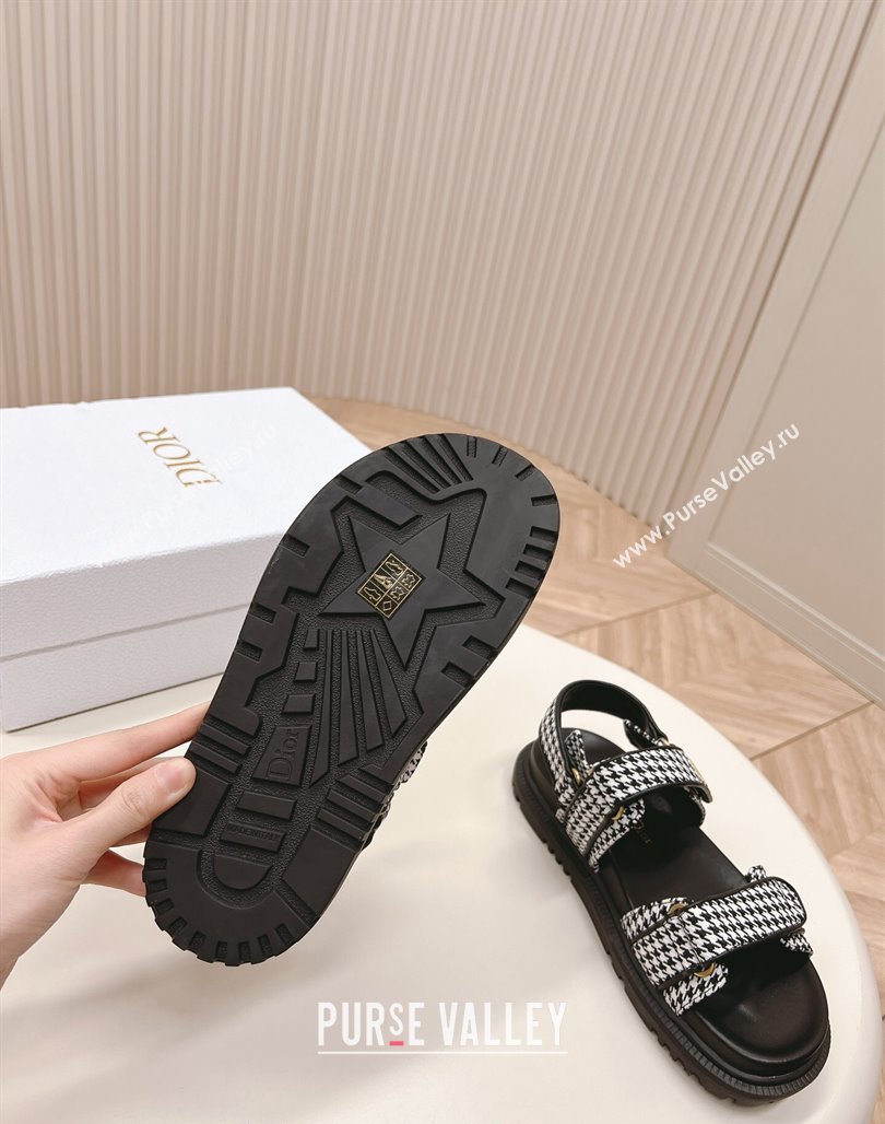 Dior Dioract Flat Strap Sandal in Black and White Houndstooth Embroidery 2024 (MD-240226059)