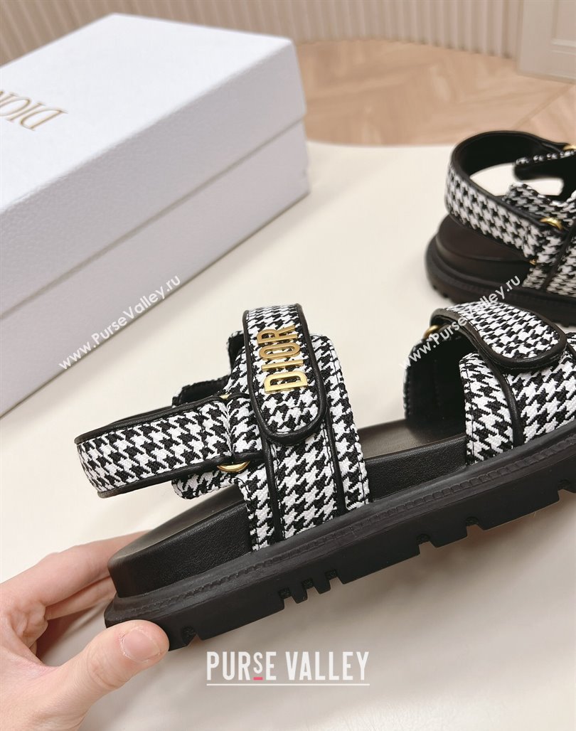 Dior Dioract Flat Strap Sandal in Black and White Houndstooth Embroidery 2024 (MD-240226059)