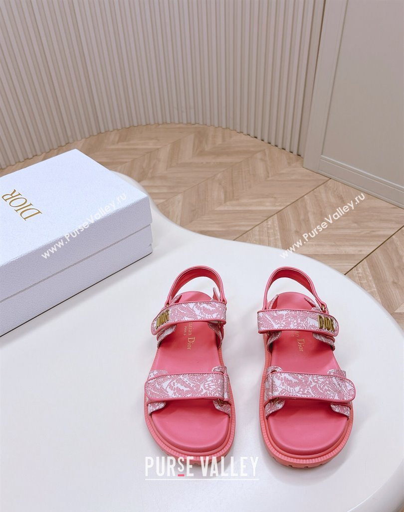 Dior Dioract Flat Strap Sandal in Technical Fabric with Fuchsia Pink Allover Butterfly Print 2024 (MD-240226061)