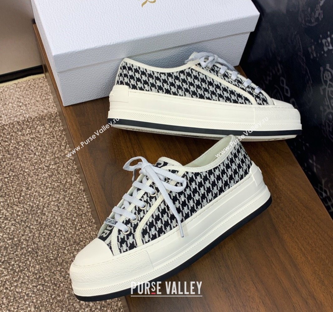 Dior WalknDior Platform Sneakers in White and Black Houndstooth Embroidered Cotton 2024 0226 (MD-240226001)