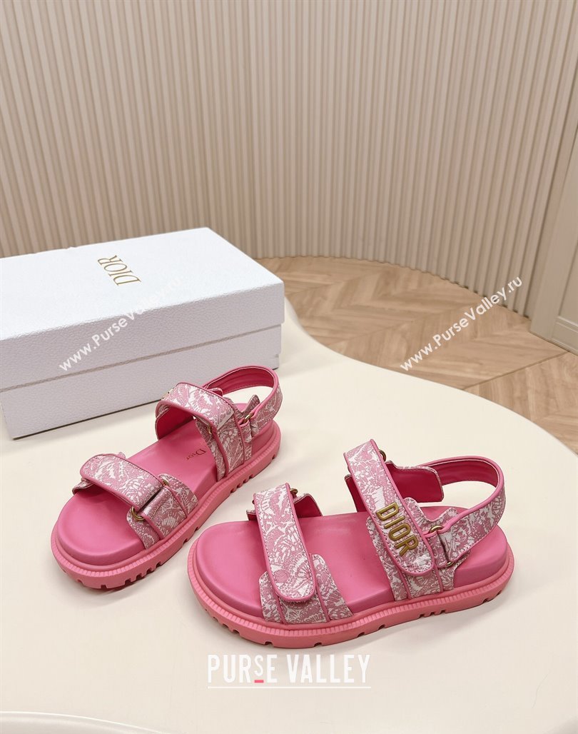Dior Dioract Flat Strap Sandal in Technical Fabric with Fuchsia Pink Allover Butterfly Print 2024 (MD-240226061)
