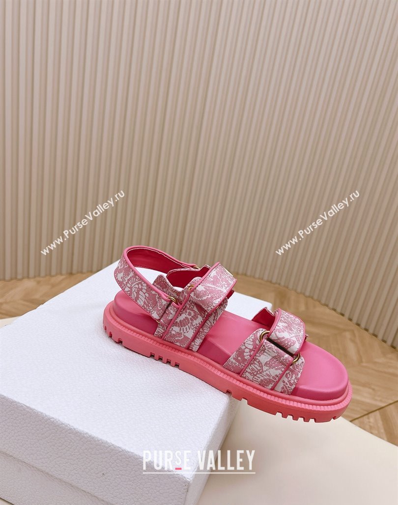 Dior Dioract Flat Strap Sandal in Technical Fabric with Fuchsia Pink Allover Butterfly Print 2024 (MD-240226061)