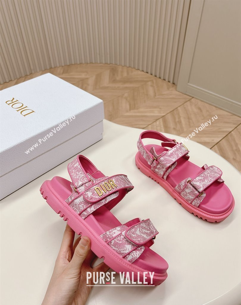 Dior Dioract Flat Strap Sandal in Technical Fabric with Fuchsia Pink Allover Butterfly Print 2024 (MD-240226061)