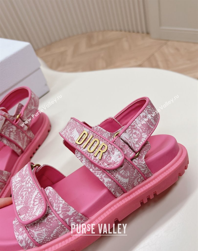 Dior Dioract Flat Strap Sandal in Technical Fabric with Fuchsia Pink Allover Butterfly Print 2024 (MD-240226061)
