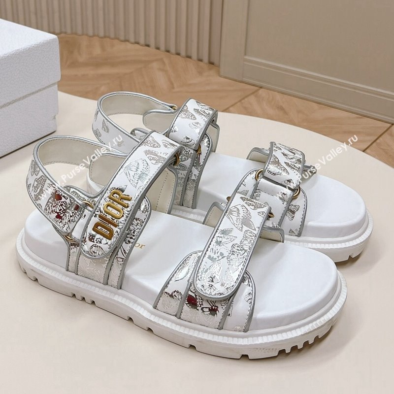 Dior Dioract Flat Strap Sandal in Silver-Tone and Black Butterfly Zodiac Calfskin 2024 (MD-240226062)