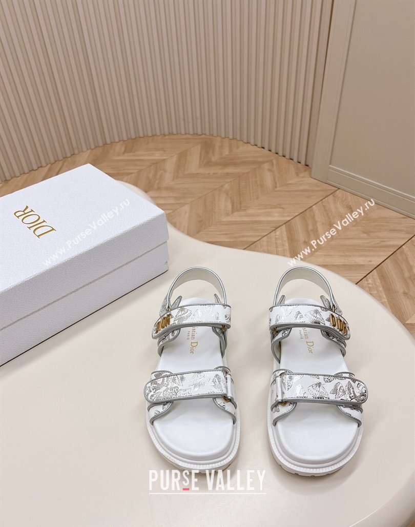 Dior Dioract Flat Strap Sandal in Silver-Tone and Black Butterfly Zodiac Calfskin 2024 (MD-240226062)