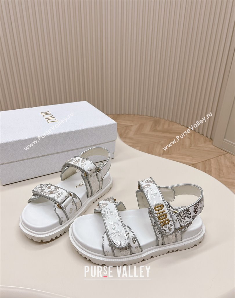 Dior Dioract Flat Strap Sandal in Silver-Tone and Black Butterfly Zodiac Calfskin 2024 (MD-240226062)