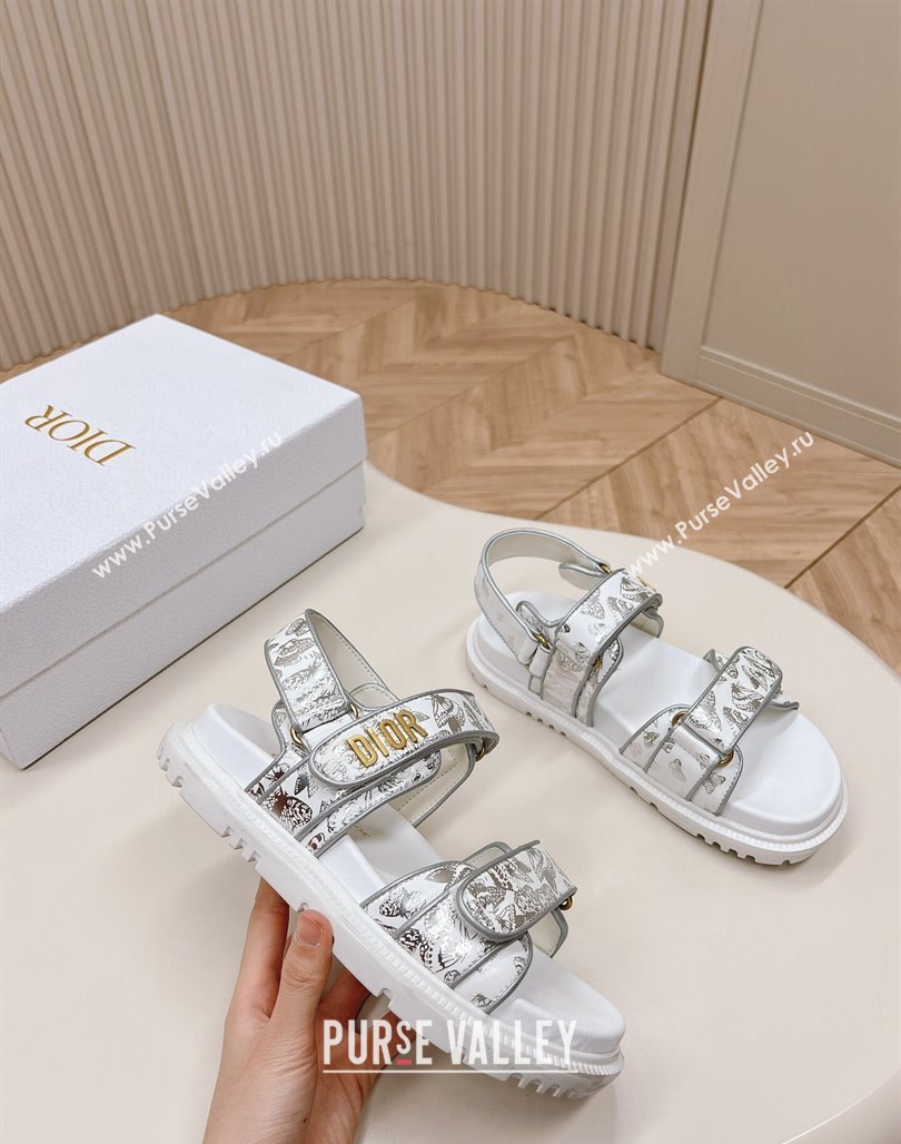 Dior Dioract Flat Strap Sandal in Silver-Tone and Black Butterfly Zodiac Calfskin 2024 (MD-240226062)