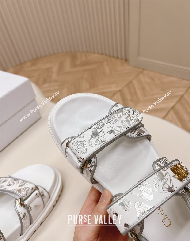 Dior Dioract Flat Strap Sandal in Silver-Tone and Black Butterfly Zodiac Calfskin 2024 (MD-240226062)