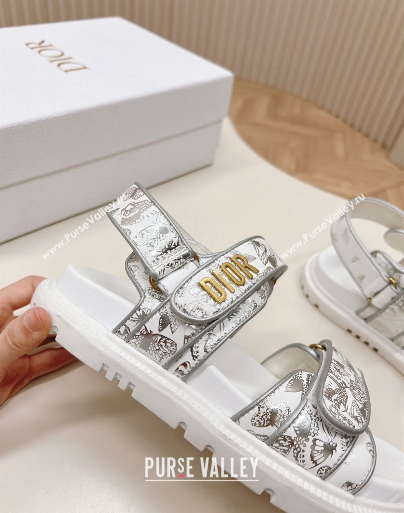 Dior Dioract Flat Strap Sandal in Silver-Tone and Black Butterfly Zodiac Calfskin 2024 (MD-240226062)