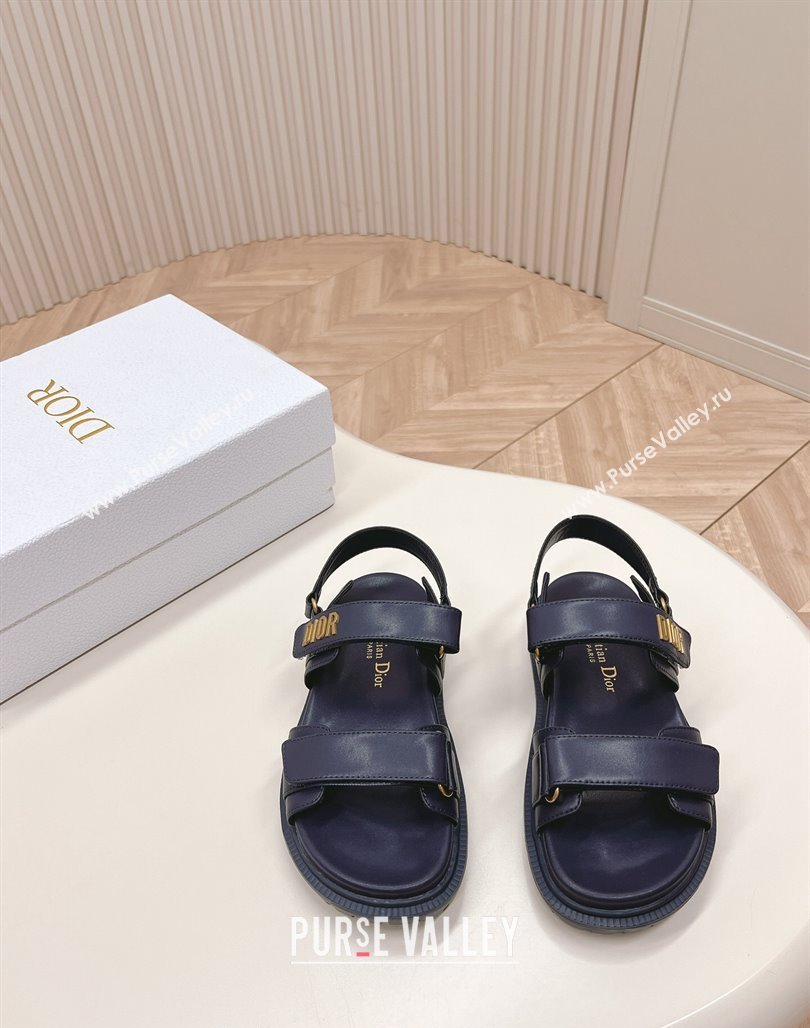 Dior Dioract Flat Strap Sandal in Dark Blue Calfskin 2024 (MD-240226063)