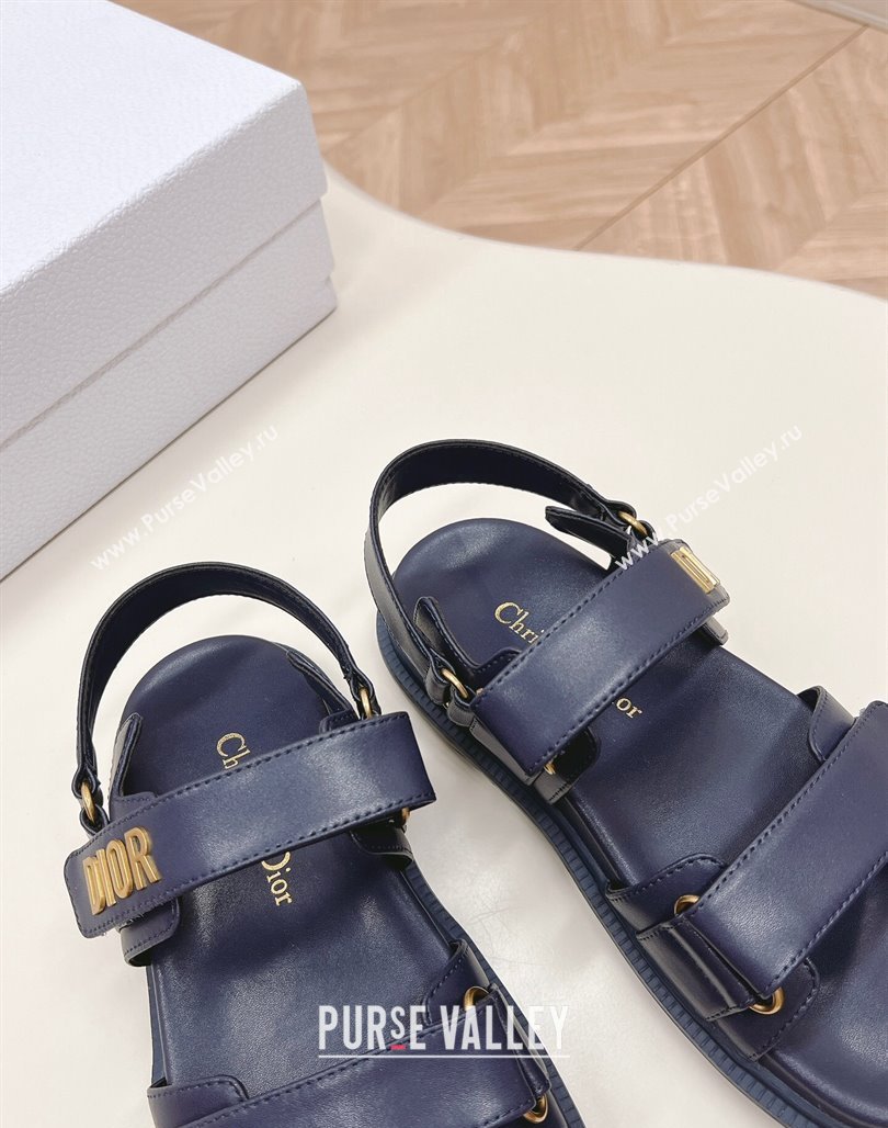 Dior Dioract Flat Strap Sandal in Dark Blue Calfskin 2024 (MD-240226063)