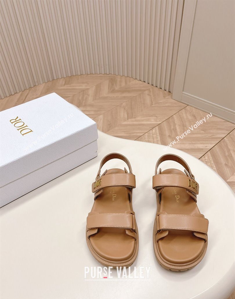 Dior Dioract Flat Strap Sandal in Light Brown Calfskin 2024 (MD-240226064)