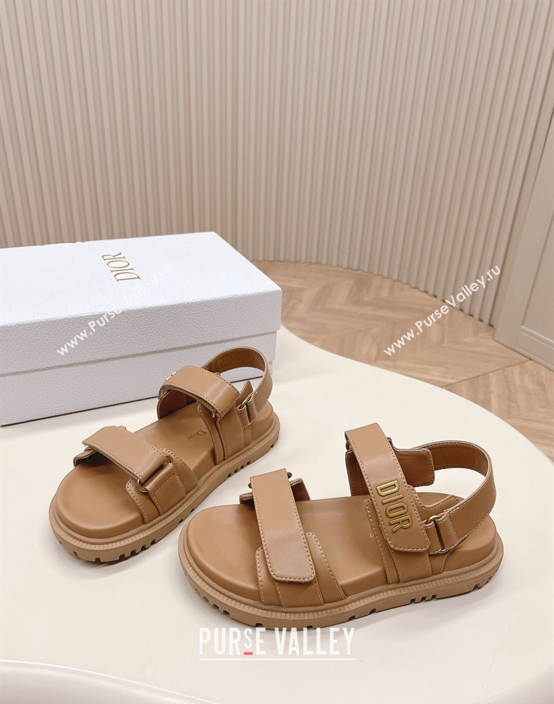 Dior Dioract Flat Strap Sandal in Light Brown Calfskin 2024 (MD-240226064)