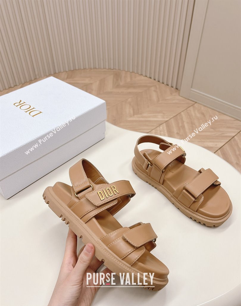 Dior Dioract Flat Strap Sandal in Light Brown Calfskin 2024 (MD-240226064)