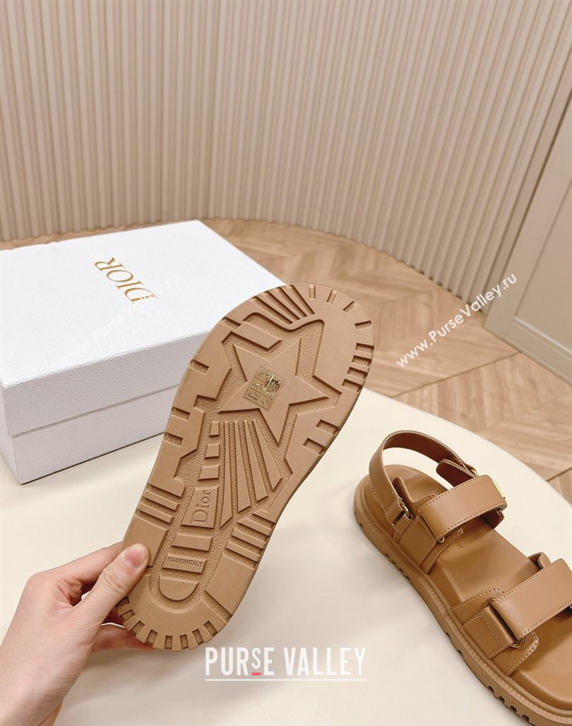 Dior Dioract Flat Strap Sandal in Light Brown Calfskin 2024 (MD-240226064)