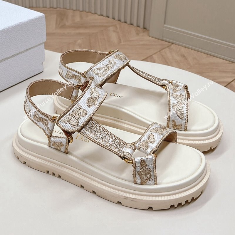 Dior D-Wave Sandal White and Gold-Tone Gradient Butterflies Embroidered Cotton with Metallic Thread 2024 (MD-240226068)