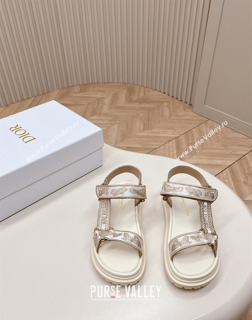 Dior D-Wave Sandal White and Gold-Tone Gradient Butterflies Embroidered Cotton with Metallic Thread 2024 (MD-240226068)