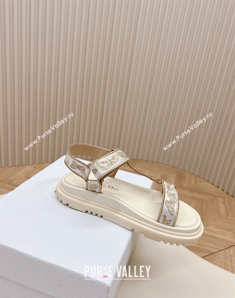 Dior D-Wave Sandal White and Gold-Tone Gradient Butterflies Embroidered Cotton with Metallic Thread 2024 (MD-240226068)