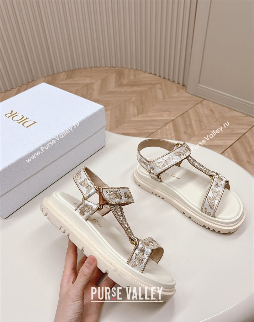 Dior D-Wave Sandal White and Gold-Tone Gradient Butterflies Embroidered Cotton with Metallic Thread 2024 (MD-240226068)