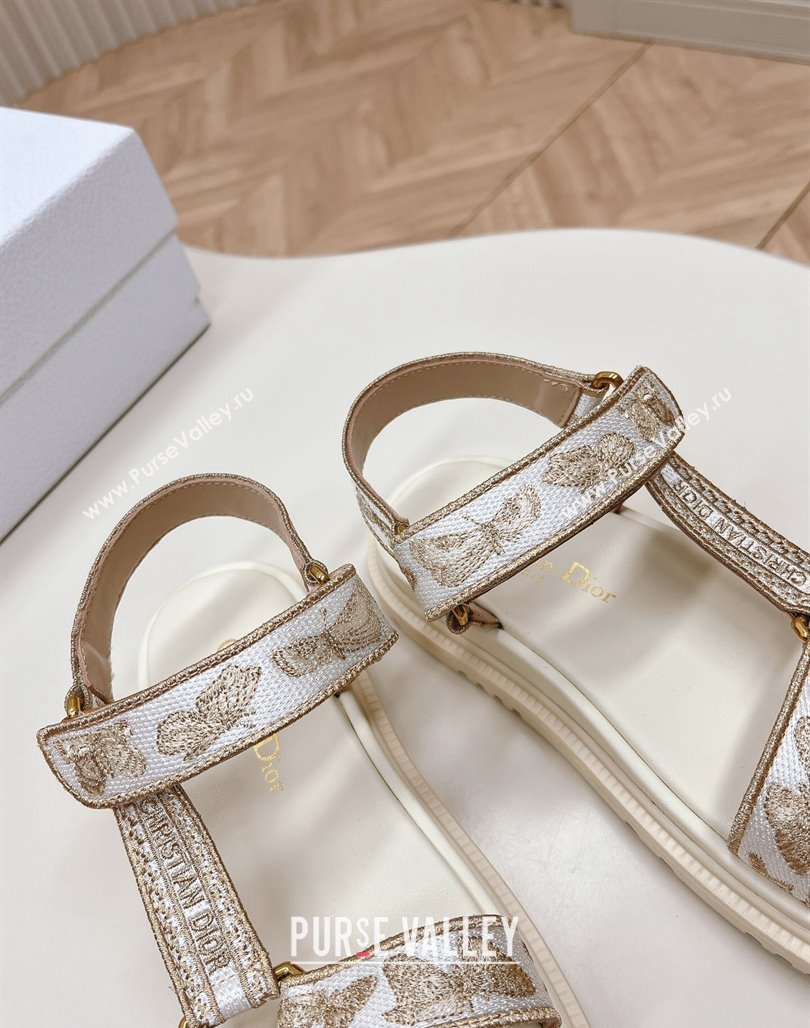 Dior D-Wave Sandal White and Gold-Tone Gradient Butterflies Embroidered Cotton with Metallic Thread 2024 (MD-240226068)