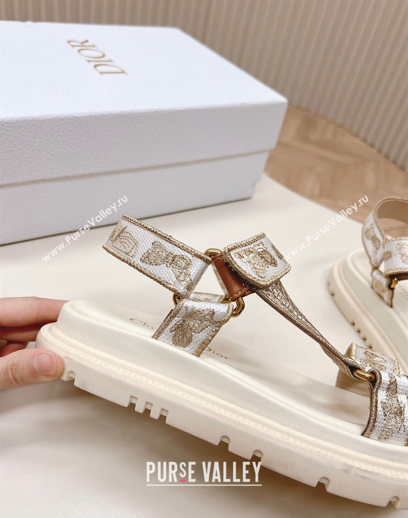 Dior D-Wave Sandal White and Gold-Tone Gradient Butterflies Embroidered Cotton with Metallic Thread 2024 (MD-240226068)