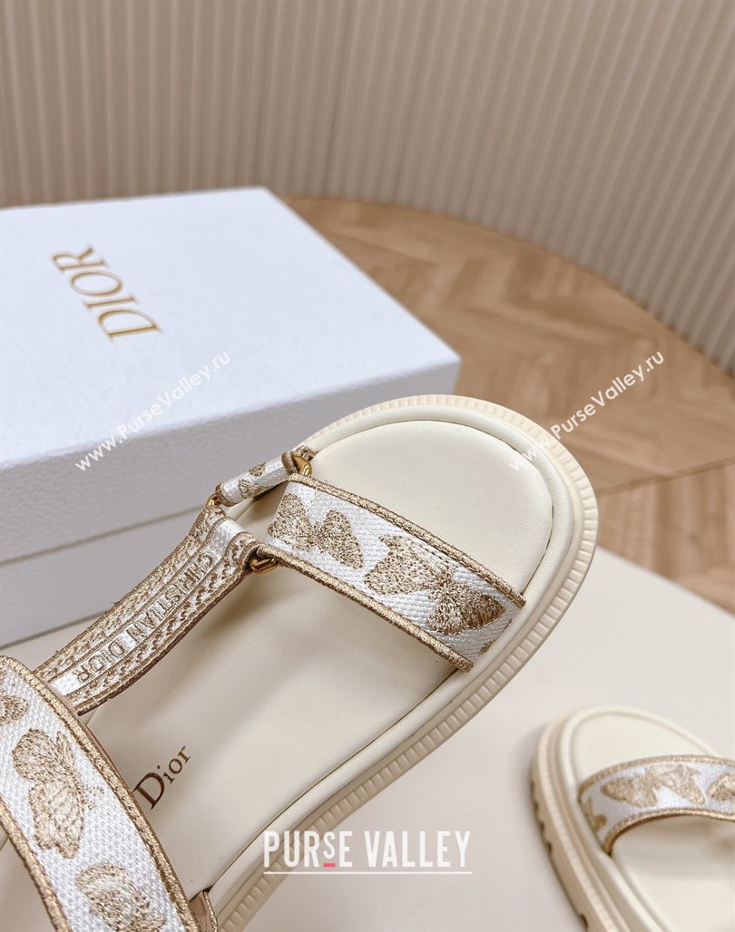 Dior D-Wave Sandal White and Gold-Tone Gradient Butterflies Embroidered Cotton with Metallic Thread 2024 (MD-240226068)