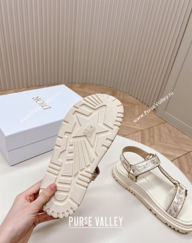 Dior D-Wave Sandal White and Gold-Tone Gradient Butterflies Embroidered Cotton with Metallic Thread 2024 (MD-240226068)