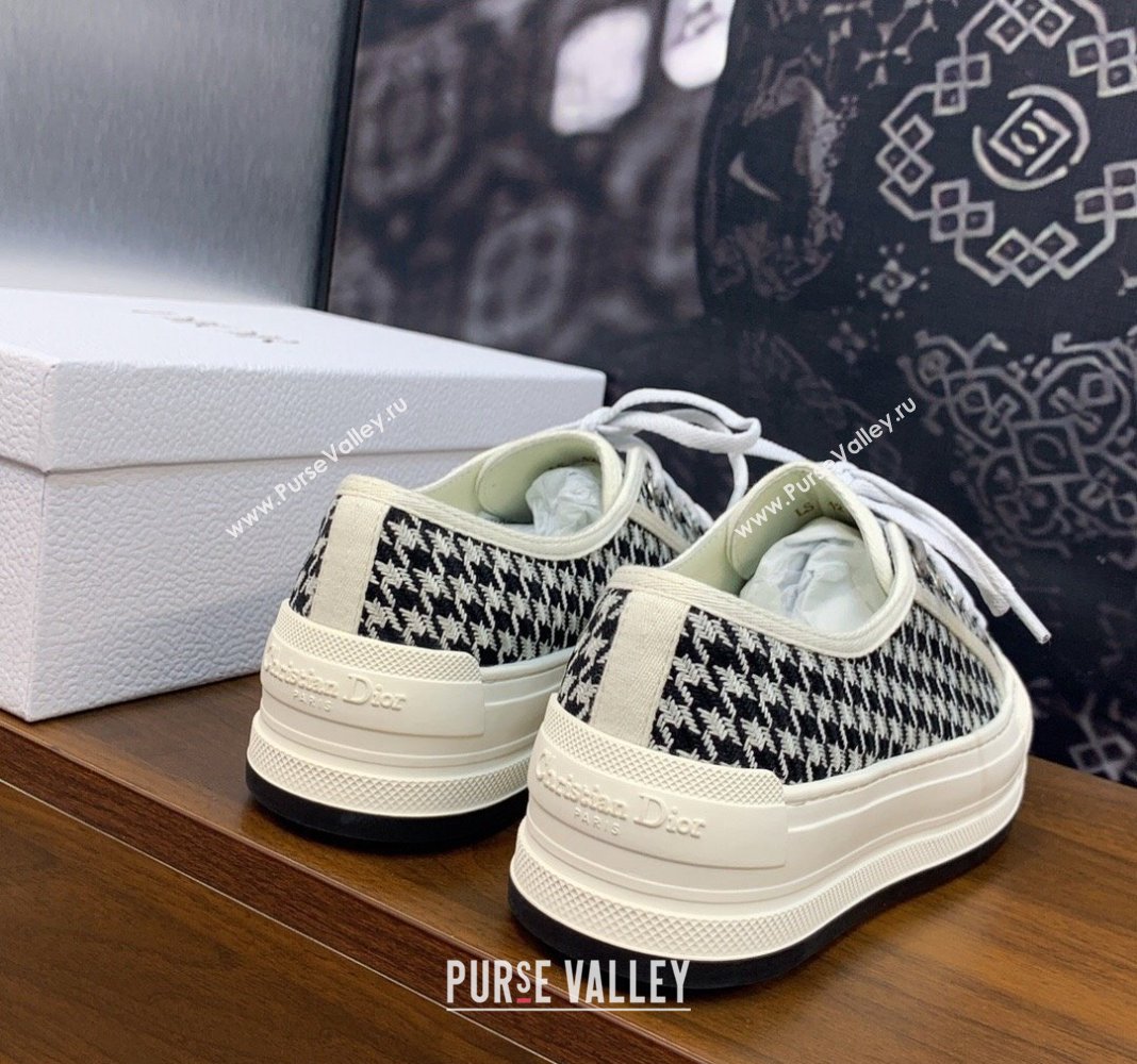 Dior WalknDior Platform Sneakers in White and Black Houndstooth Embroidered Cotton 2024 0226 (MD-240226001)
