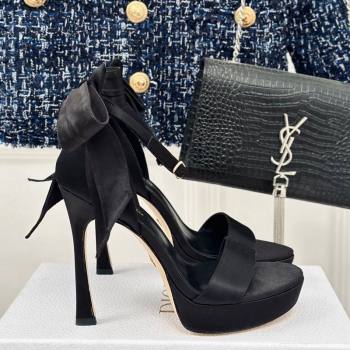 Dior Mlle Dior Heeled Platform Sandals 12cm in Satin with Bow Black 2024 (MD-240226078)